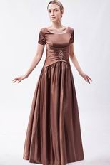 Unique Scoop Short Sleeves Brown Evening Dress For Cheap