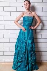 Beautiful Beaded Peacock Blue Taffeta Lady Evening Gown