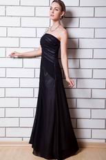 One Shoulder Beaded Strap Black Chiffon Evening Dress