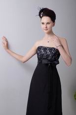 Custom Black Chiffon Tea Length Evening Dress With Lace