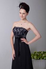 Custom Black Chiffon Tea Length Evening Dress With Lace