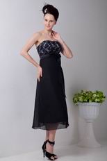 Custom Black Chiffon Tea Length Evening Dress With Lace