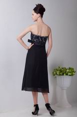 Custom Black Chiffon Tea Length Evening Dress With Lace