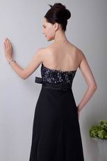 Custom Black Chiffon Tea Length Evening Dress With Lace