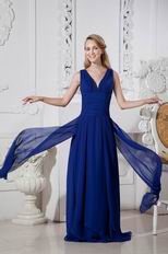 Designer V-Neck A-line Royal Blue Chiffon Dress Evening
