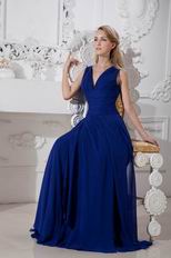 Designer V-Neck A-line Royal Blue Chiffon Dress Evening