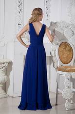 Designer V-Neck A-line Royal Blue Chiffon Dress Evening