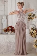 Discount Halter Gray Chiffon Evening Dress With Applique