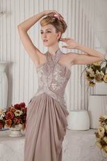 Discount Halter Gray Chiffon Evening Dress With Applique