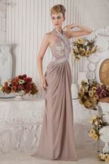 Discount Halter Gray Chiffon Evening Dress With Applique