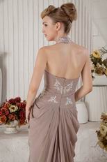Discount Halter Gray Chiffon Evening Dress With Applique