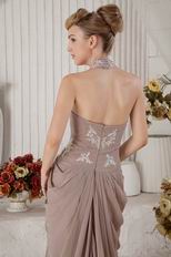 Discount Halter Gray Chiffon Evening Dress With Applique
