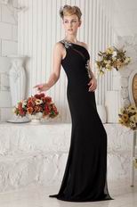 Best One Shoulder Side Crystals Black Chiffon Evening Dress