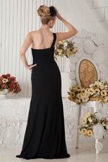 Best One Shoulder Side Crystals Black Chiffon Evening Dress