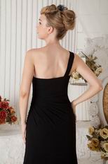 Best One Shoulder Side Crystals Black Chiffon Evening Dress