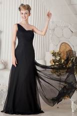 Cheap One Shoulder Floor Length Evening Party Black Dress