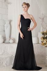 Cheap One Shoulder Floor Length Evening Party Black Dress