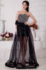 Glamorous Black Organza Beaded Evening Dress