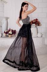 Glamorous Black Organza Beaded Evening Dress