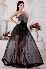 Glamorous Black Organza Beaded Evening Dress