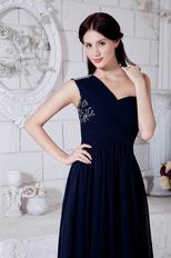 Affordable One Shoulder Navy Blue Side Zip Evening Dress