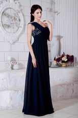 Affordable One Shoulder Navy Blue Side Zip Evening Dress