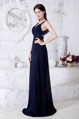 Cheap Straps Navy Blue Floor Length Skirt Evening Dress