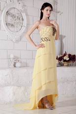 High Low Layers Skirt Yellow Chiffon Women Evening Dress