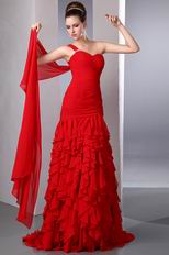 Amazing One Shoulder Cascade Skirt Red Evening Chiffon Dress
