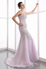 Amazing Spaghetti Straps Trumpet Pink Beaded Evening Dress