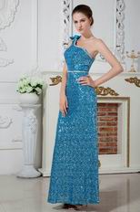 Blinking One Shoulder Evening Dress Made By Blue Sequin