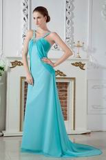 Wholesale Straps V-Neck Turquoise Blue Evening Dress