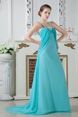 Wholesale Straps V-Neck Turquoise Blue Evening Dress