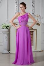 Inexpensive Crystals Plum One Shoulder Evening Dress