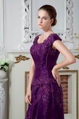 Square Neck Appliques Grape Organza Evening Dress Modest