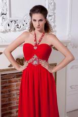 Red Chiffon Halter Floor Length Celebrity Evening Dresses