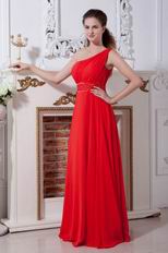 Discount One Shoulder Red Chiffon 2014 Evening Party Dress