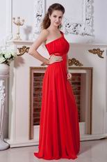 Discount One Shoulder Red Chiffon 2014 Evening Party Dress