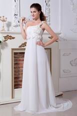 Designer One Shoulder Flower Straps White Party Dress