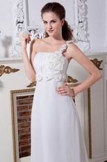 Designer One Shoulder Flower Straps White Party Dress