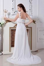 Designer One Shoulder Flower Straps White Party Dress