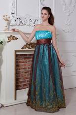 Strapless Beaded Brown Belt Embroidery Evening Dress