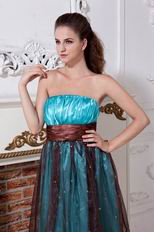 Strapless Beaded Brown Belt Embroidery Evening Dress