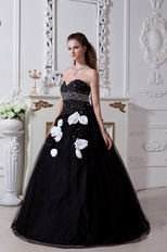 Sweetheart Balck Evening Gown With White Flowers Decorate