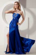 Sweetheart Floor Length Slit Skirt Blue Evening Dress