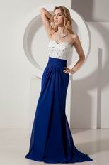 Slender Column Sweep Dark Blue Chiffon Evening Party Dress