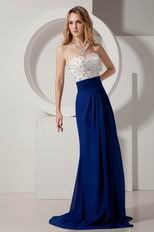 Slender Column Sweep Dark Blue Chiffon Evening Party Dress