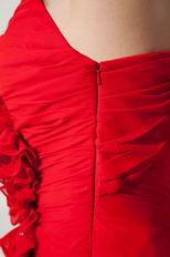 Designer One Shoulder Rosette Sexy Split Red Evening Dress