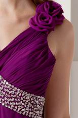 Cheap One Shoulder Flowers Strap Evening Purple Dress