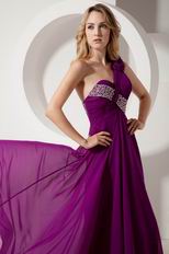 Cheap One Shoulder Flowers Strap Evening Purple Dress